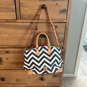 Dooney and bourke dome black and white coated leather satchel shoulder bag